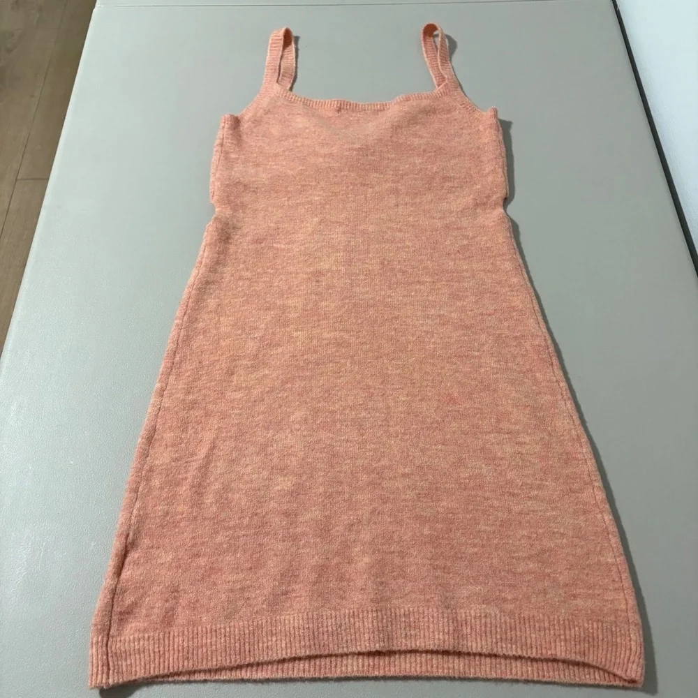 Emory Park Knit‎ Mini Dress Peach Pink Bow Front Cut Out Sleeveless Womens Large